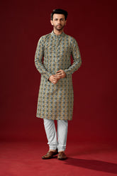Ensemble pyjama Kurta en coton tunique orange et gris pour homme